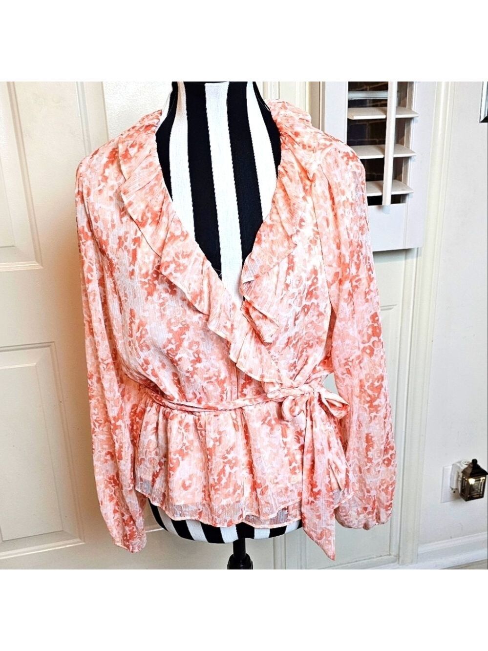 Bar III Floral Ruffle Wrap Top - Orange